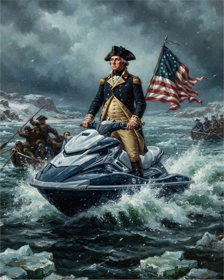 Crossing of the Rad River — Washington crosses the Delaware at forty knots. Morale has never been higher.