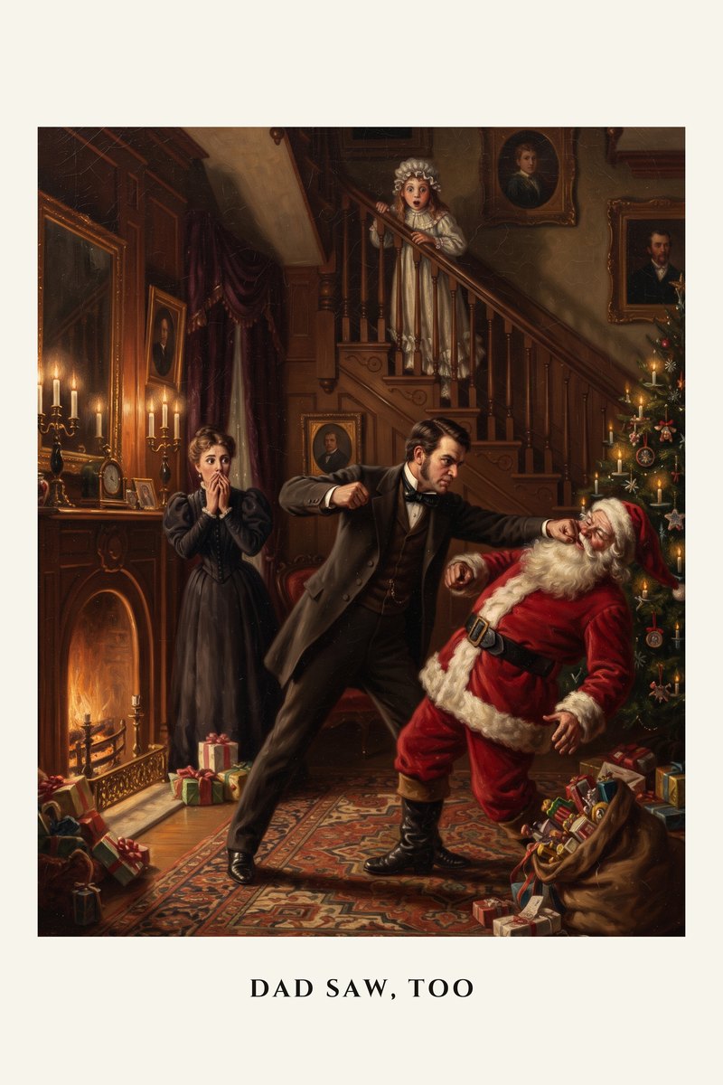 Dad Saw, Too — He saw daddy punching Santa Claus, because that's infidelity.