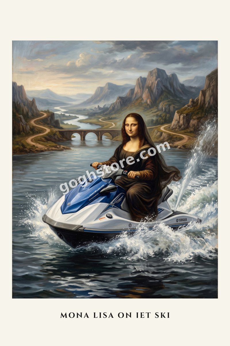 Mona Lisa on Jet Ski — The smile finally makes sense.