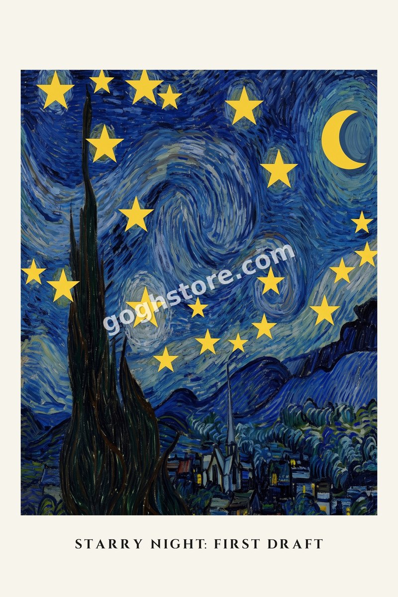 Starry Night First Draft — Before the swirls, there were stickers.