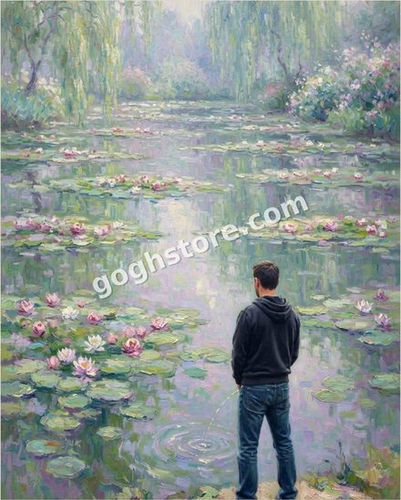 WATERING LILIES — Someone has wandered into the Monet. He appears to be waiting for a text.